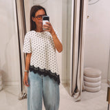 BABILOU ECRU POLKADOTS LACE T-SHIRT