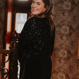 AFTERGLOW BLACK SATIN SEQUIN BLOUSE