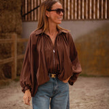 FAYE BROWN ZIP BLOUSE