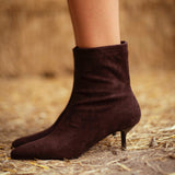 NADINE BROWN SUEDE CAT HEEL BOOTS