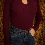 ROSAMUND BURGUNDY RIBBED LONGSLEEVE SHIRT