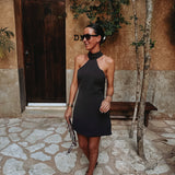 PRECIOSA BROWN HALTER DRESS