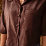 SKYLAR BROWN SUEDE BUTTON BLOUSE
