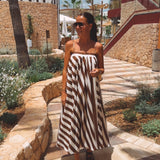 CRISTINA BROWN/ECRU STRIPED DRESS