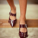 JACKIE BURGUNDY BUCKLE FLATS