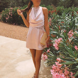 MIJAS LIGHT PINK LACE SATIN DRESS