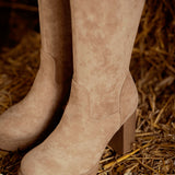 JACE BEIGE SUEDE HEEL BOOTS