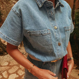 HERE FOR SUNSHINE BLUE DENIM PLAYSUIT