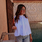 GHIZLANE WHITE OPEN BACK BLOUSE