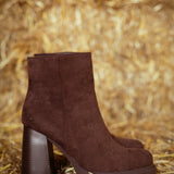 MADELEINE BROWN SUEDE HEEL BOOTS