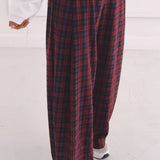 MALIA BORDEAUX/DARK BLUE CHECKERED PANTS