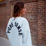 PURE SENSE GREY SWEATER - DARK BLUE LETTERS