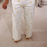 WHITE/YELLOW POLKADOTS WIDE LEG JEANS 9270