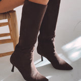 PIA BROWN SUEDE HEEL BOOTS