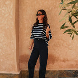 SOMAYA DARK BLUE STRIPED T-SHIRT