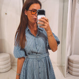 CASSANDRA BLUE STRIPED DRESS