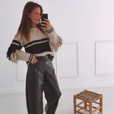 GIGI BEIGE/BROWN STRIPED SWEATER
