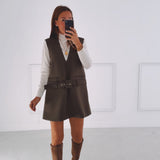 CASSIE KHAKI V-NECK DRESS