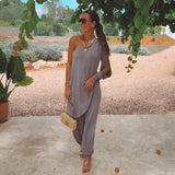 MARISOL TAUPE ONE SHOULDER JUMPSUIT