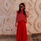 NAJMA RED STRIPED SLEEVELESS JACKET