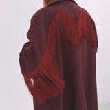 JOLENE BURGUNDY FRINGE BLAZER