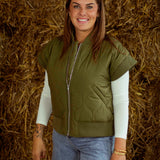 SYBIL KHAKI SLEEVELESS PUFFER ZIP JACKET