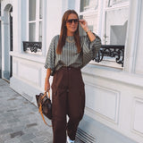 DUSTINE KHAKI STRIPED BLOUSE