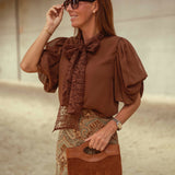 MONROE CAMEL LACE BLOUSE