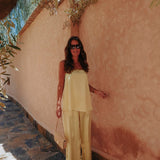DINA YELLOW SATIN TWO-PIECE SET