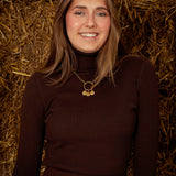 DEVIKA BROWN RIBBED TURTLENECK LONGSLEEVE SHIRT