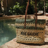 RIVE GAUCHE MINT GREEN/BEIGE STRIPED RAFFIA BAG