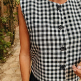 EULALIA DARK BLUE CHECKERED TOP