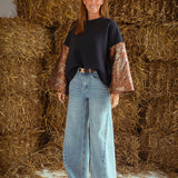 FREYA DARK BLUE SWEATER / BROWN SLEEVES