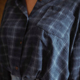 YOLANDA DARK BLUE CHECKERED BLOUSE