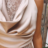 MIJAS BEIGE LACE SATIN DRESS