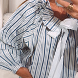 NATASHA BLUE STRIPED BLOUSE