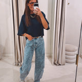 LEOPARD BLUE BALLOON JEANS Y3361-6