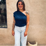 DUNES & DATES DARK BLUE ONE SHOULDER TOP