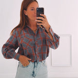 KELSEY DARK GREY/ORANGE CHECKERED BLOUSE