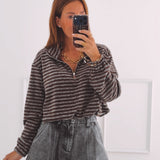 EMILIA BROWN/GREY STRIPED SWEATER