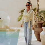 SOL DORADO LIGHT YELLOW WRAP BLOUSE