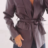 NONA BURGUNDY LEATHER BELT BLAZER