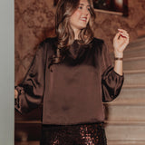 LIVE LOUDER BROWN SATIN BLOUSE