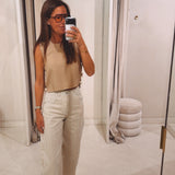 PRE-ORDER BEIGE STRIPED BALLOON JEANS 9352