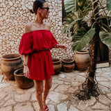 BRISA LATINA RED OFF SHOULDER LINEN DRESS