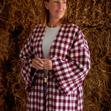 ROSEMARY BURGUNDY LONG CHECKERED COAT