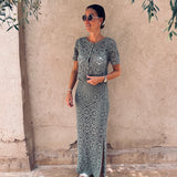 KHALILA KHAKI CROCHET TWO-PIECE SET