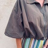 CLAY BROWN ZIP JACKET BLOUSE