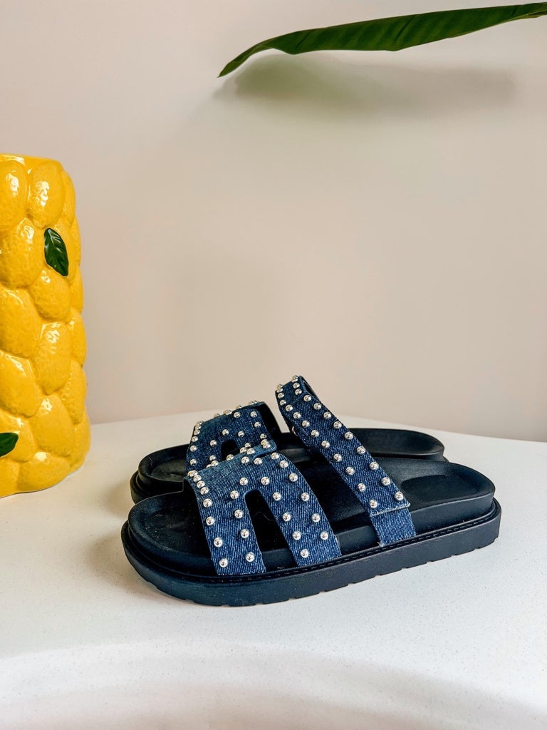 DENIM STUDS SLIPPERS